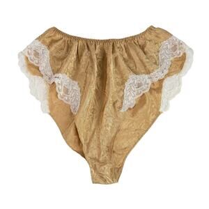Vintage Gold Satin High Cut Briefs Tap Shorts Silky Panty Lingerie 90s Medium